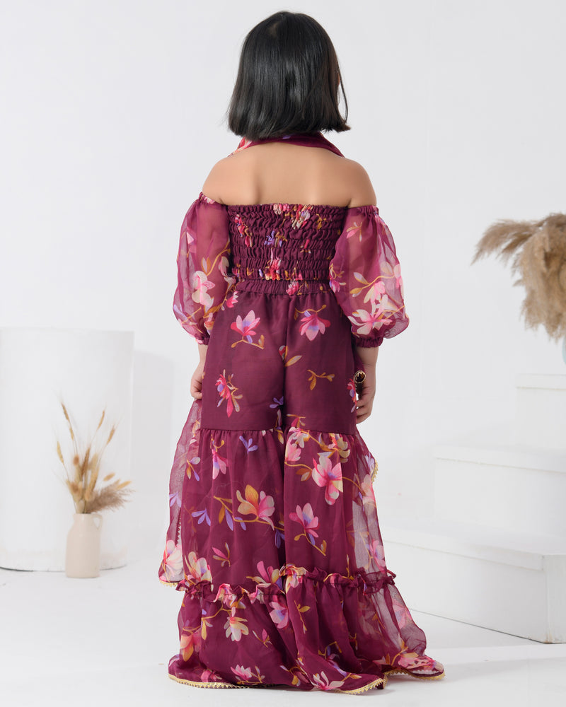 Embellished Blossom Print Sharara Set