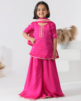 Magenta Satin Embellished Gota Kurta Set