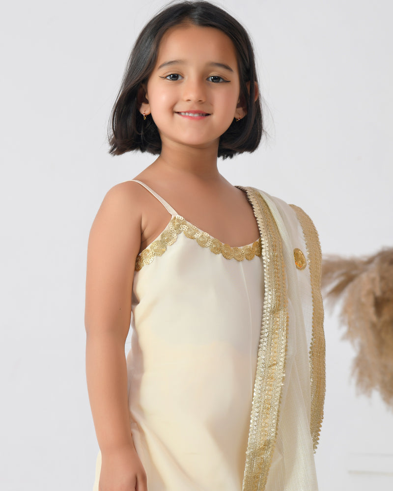 Ivory Crepe Embellished Sequin Floral Kurta Set