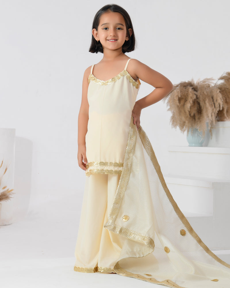 Ivory Crepe Embellished Sequin Floral Kurta Set