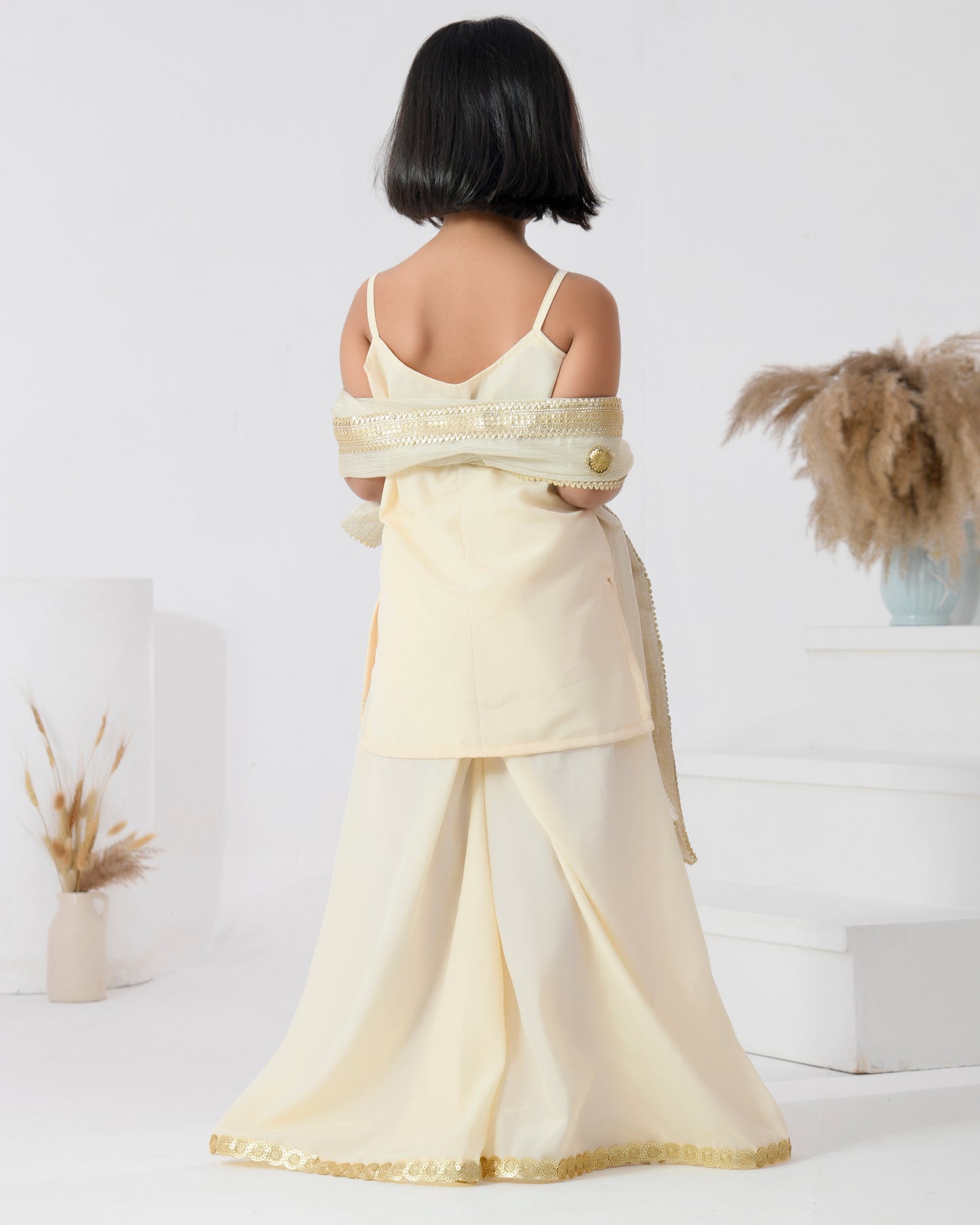 Ivory Crepe Embellished Sequin Floral Kurta Set