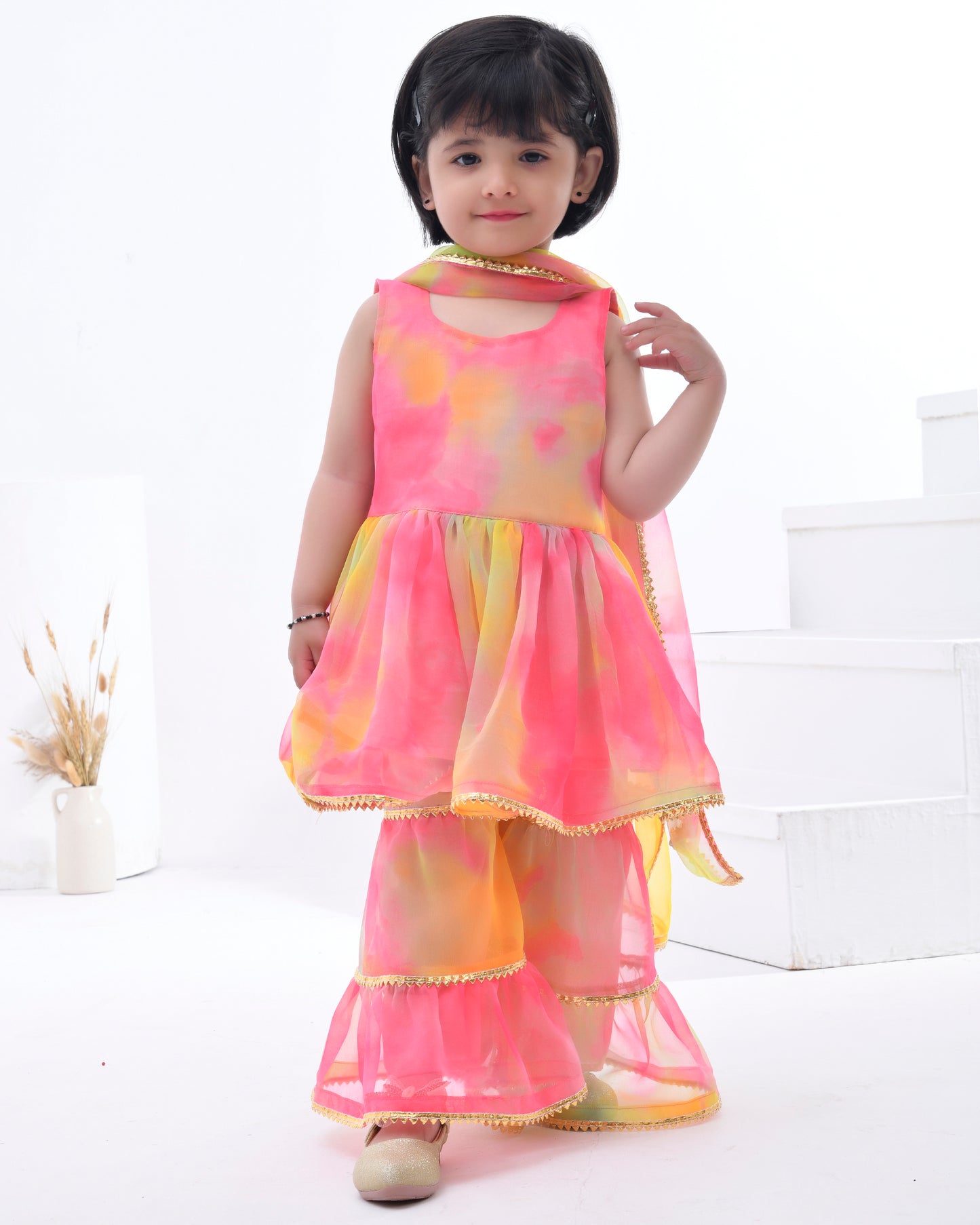 Multi Color Georgette Embellished Gota Kurta Sharara Set