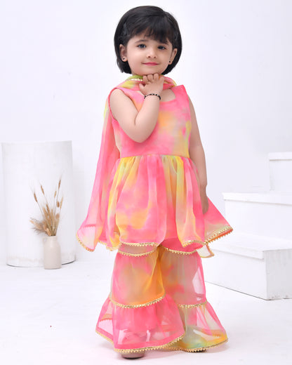 Multi Color Georgette Embellished Gota Kurta Sharara Set