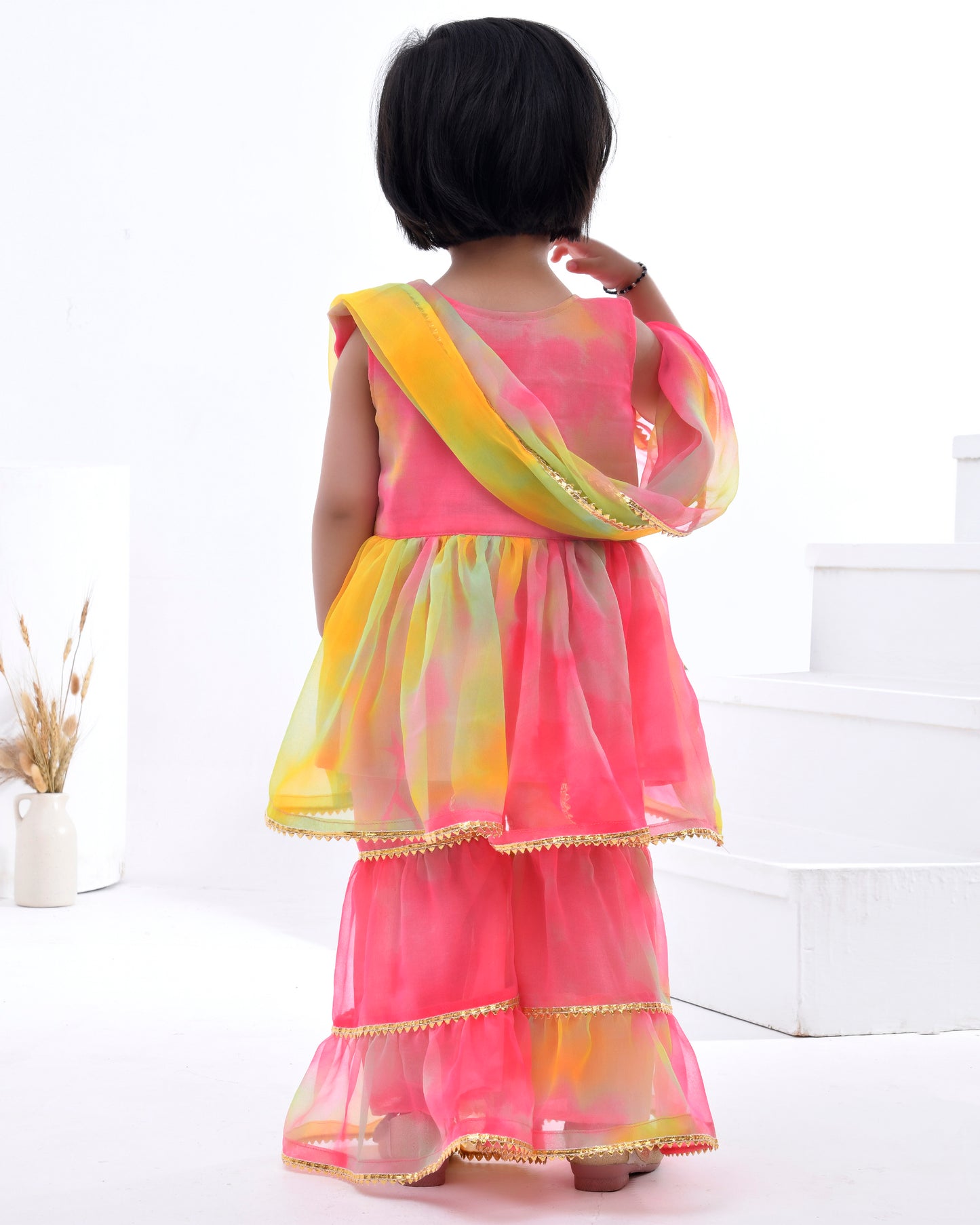 Multi Color Georgette Embellished Gota Kurta Sharara Set