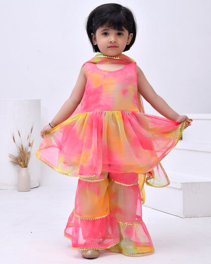 Multi Color Georgette Embellished Gota Kurta Sharara Set