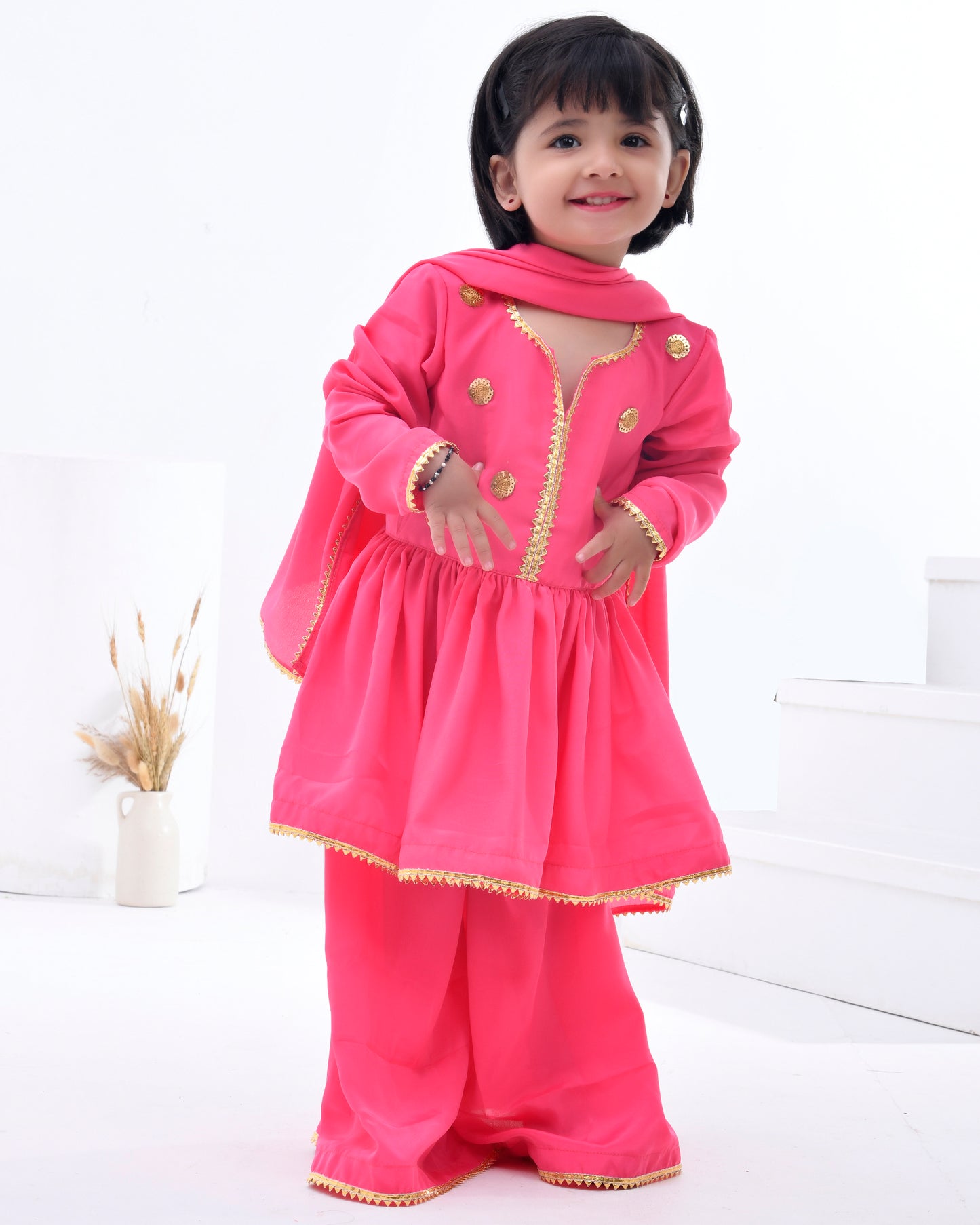 Pink Crepe Embellished Gota Kurta Sharara Set