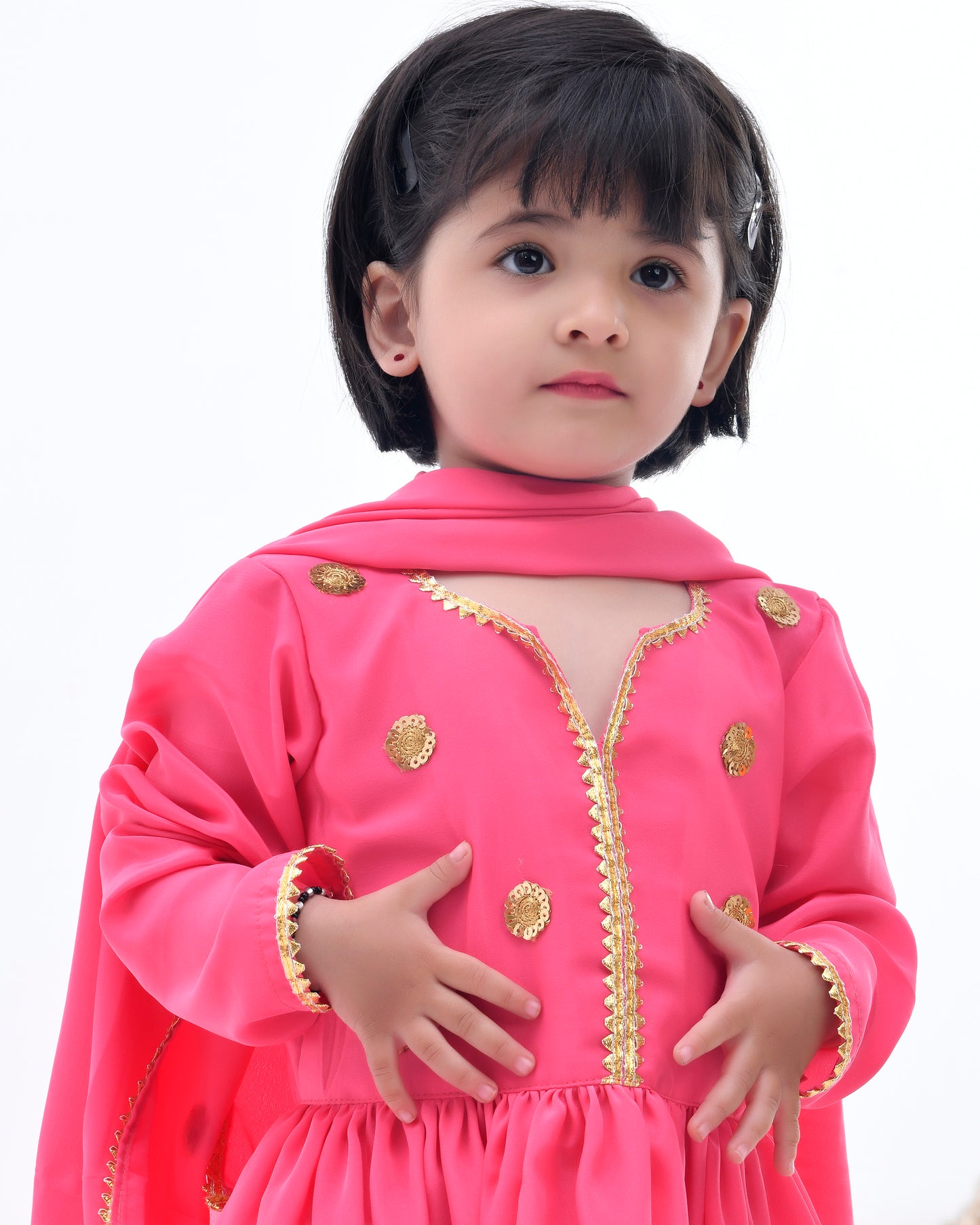 Pink Crepe Embellished Gota Kurta Sharara Set
