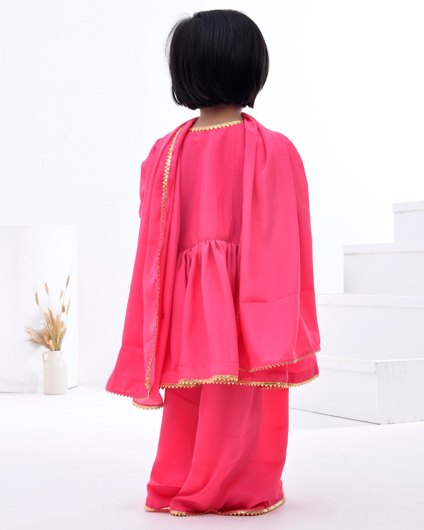 Pink Crepe Embellished Gota Kurta Sharara Set