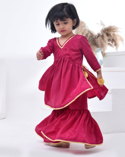 Gota Embellished Wine Crepe Kurta Sharara Set