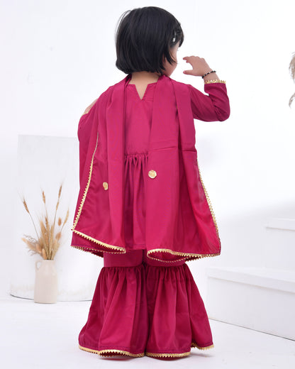 Gota Embellished Wine Crepe Kurta Sharara Set