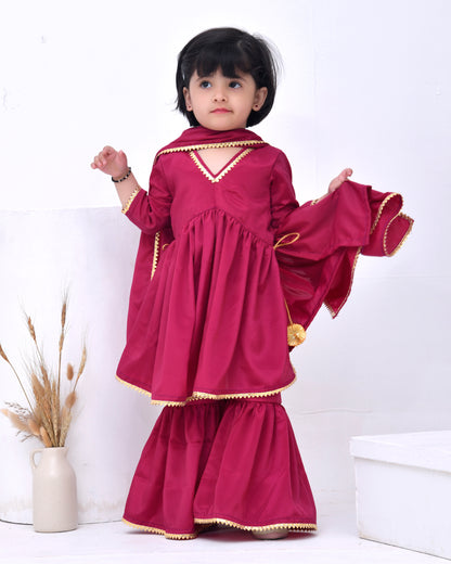 Gota Embellished Wine Crepe Kurta Sharara Set