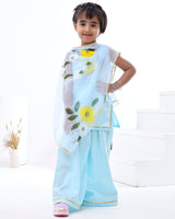 Blue Cotton Silk Hand Painted Blossom Sky Gota Embellished Kurta Set