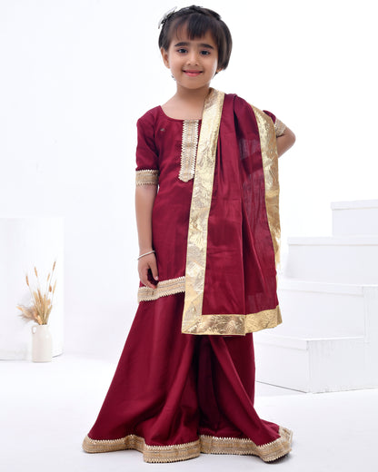 Maroon Taffeta Silk Embellished Gota Kurta Set