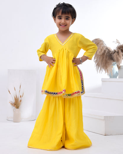 Yellow Chanderi Embellished Gota Lace Kurta Set