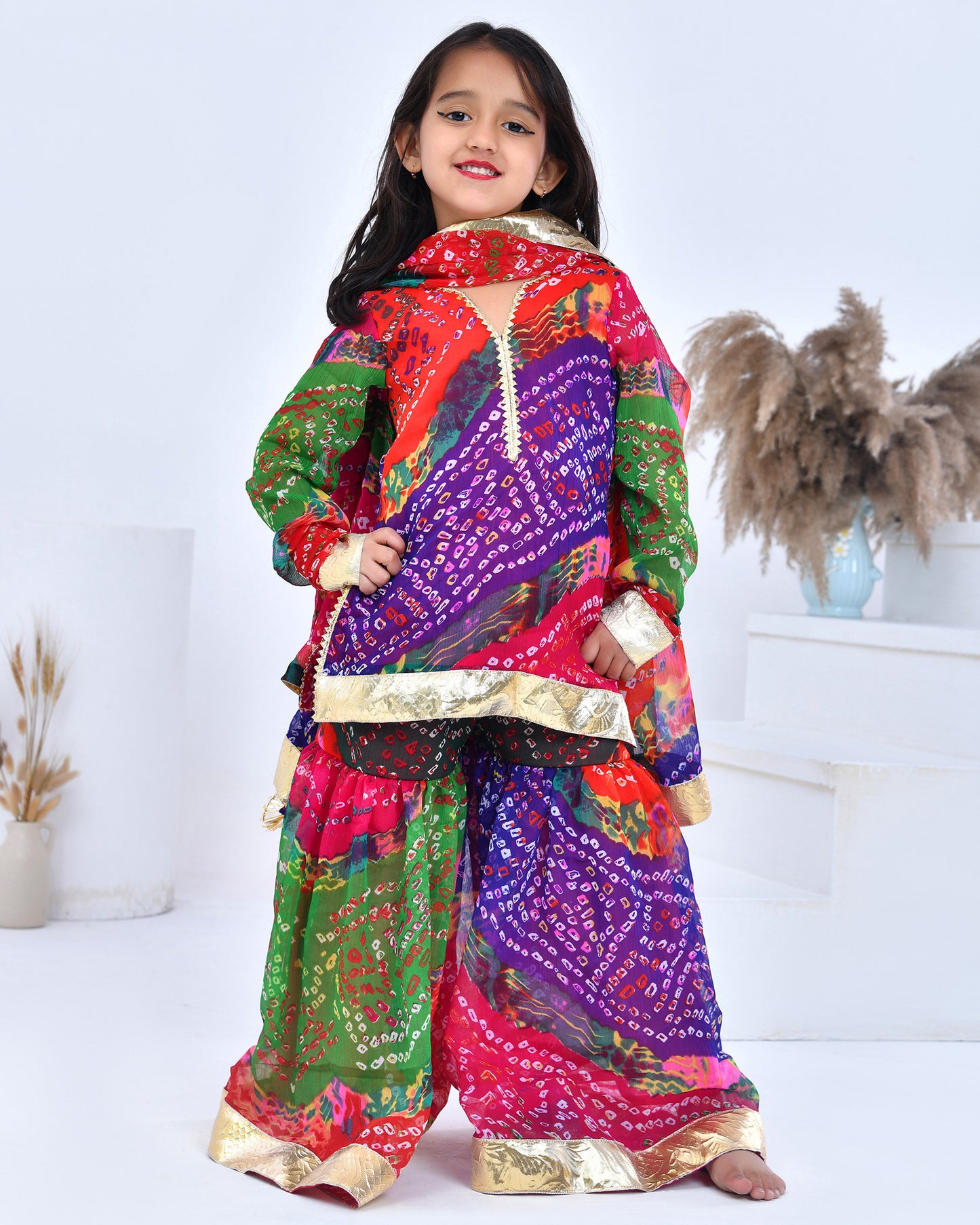 Bandhani Print Kurta Sharara Set
