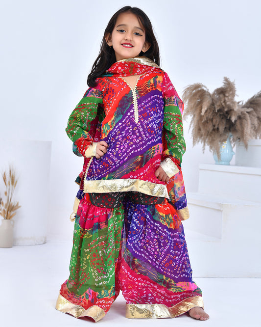 Bandhani Print Kurta Sharara Set