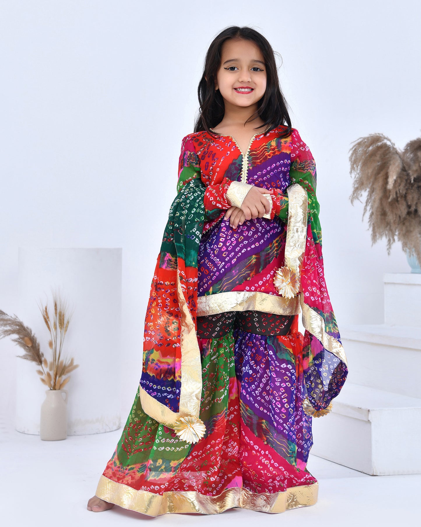 Bandhani Print Kurta Sharara Set