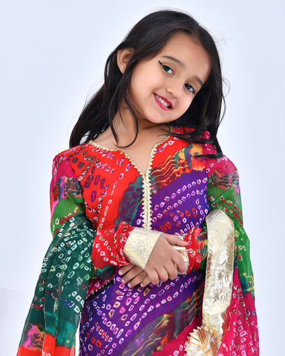 Bandhani Print Kurta Sharara Set