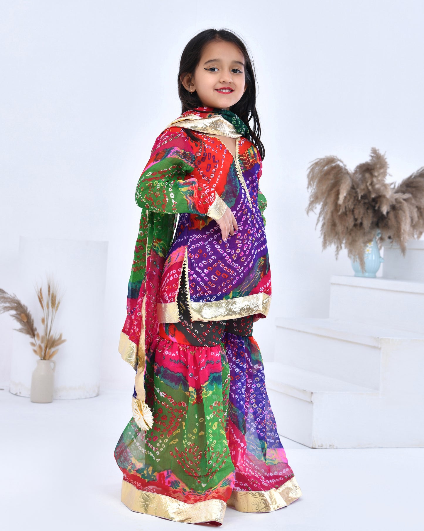 Bandhani Print Kurta Sharara Set