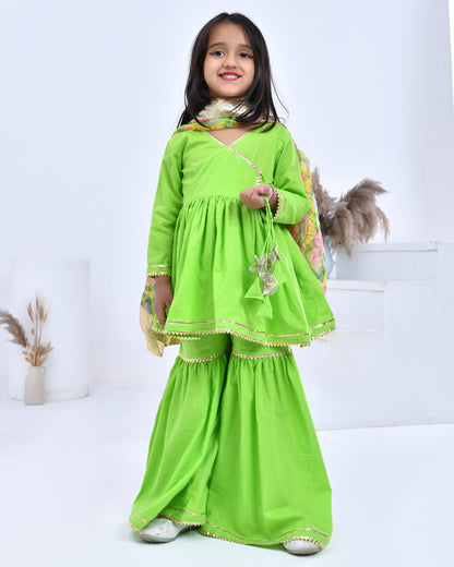 Green Gota Embellished Angarkha Set