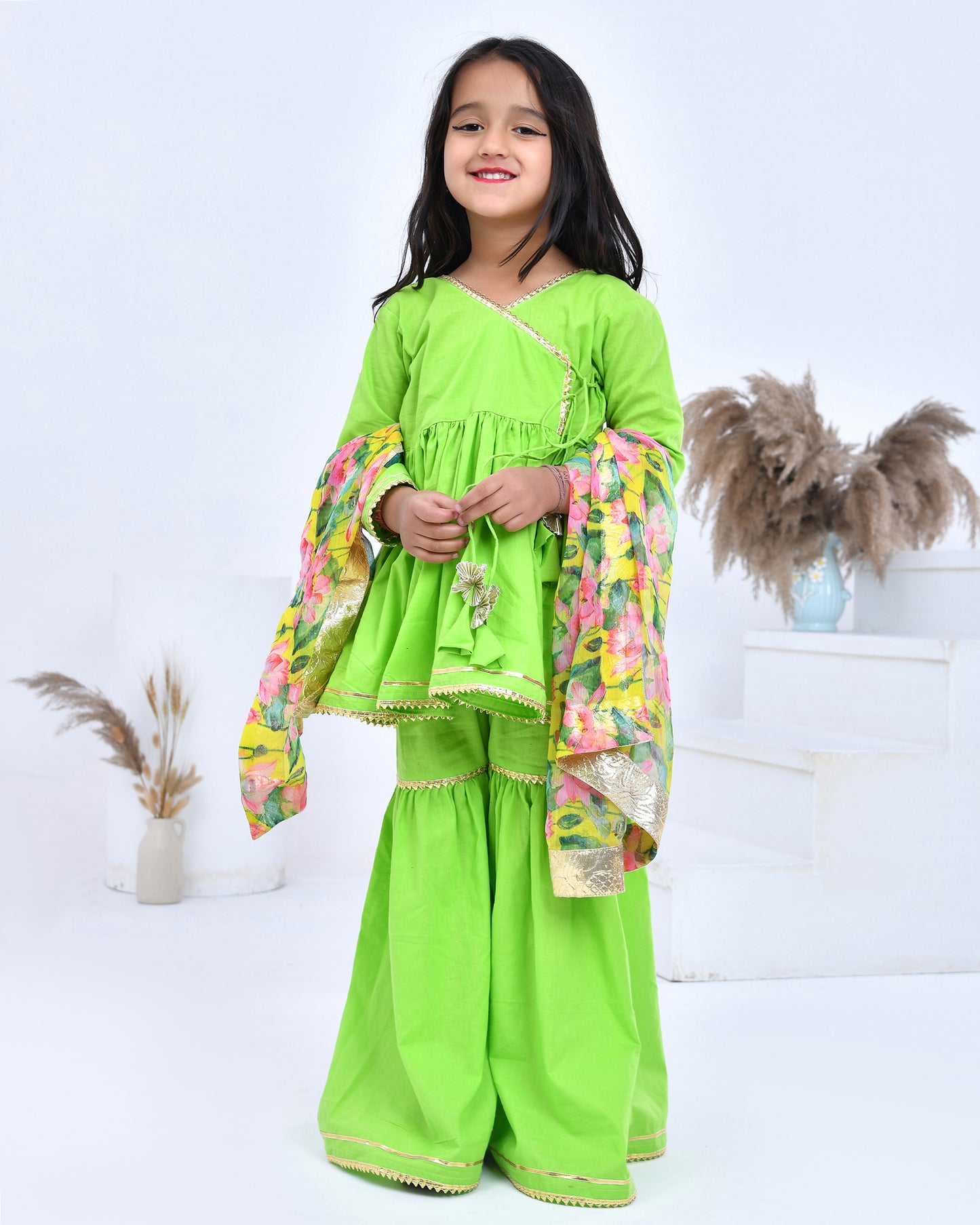 Green Gota Embellished Angarkha Set