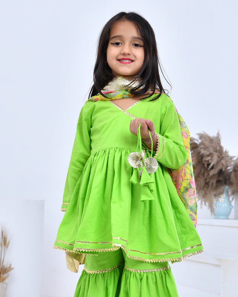 Green Gota Embellished Angarkha Set