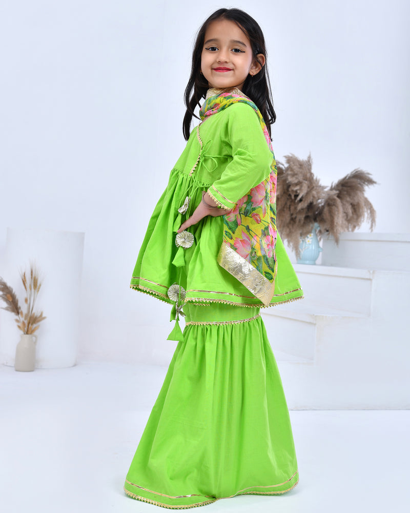 Green Gota Embellished Angarkha Set