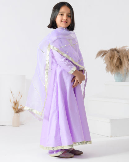 Lavender Cotton Silk Embellished Gota Lace Angarkha Set