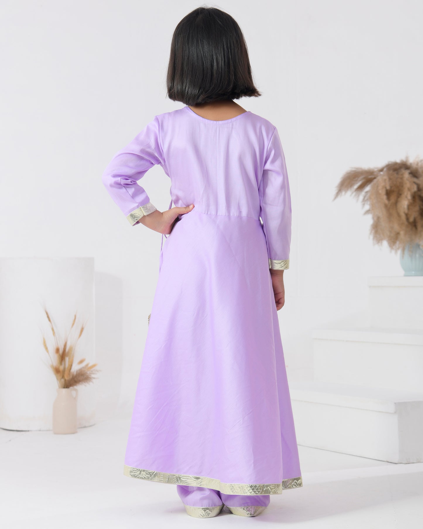 Lavender Cotton Silk Embellished Gota Lace Angarkha Set