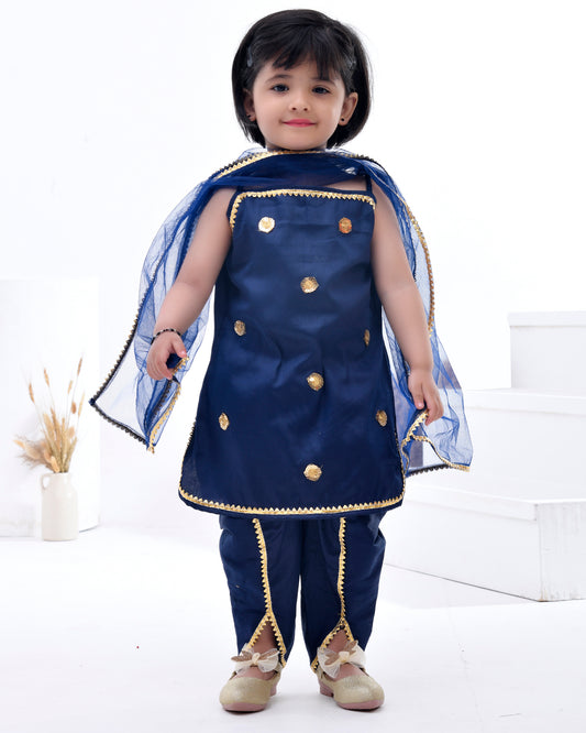 Blue Cotton Silk Embellished Gota Navy And Sequin Kurta Set