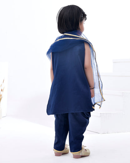 Blue Cotton Silk Embellished Gota Navy And Sequin Kurta Set