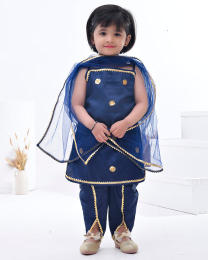 Blue Cotton Silk Embellished Gota Navy And Sequin Kurta Set