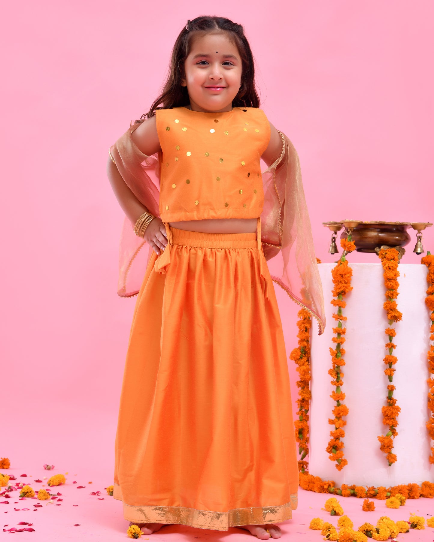 Mustard Yellow Dupion Silk Lehenga