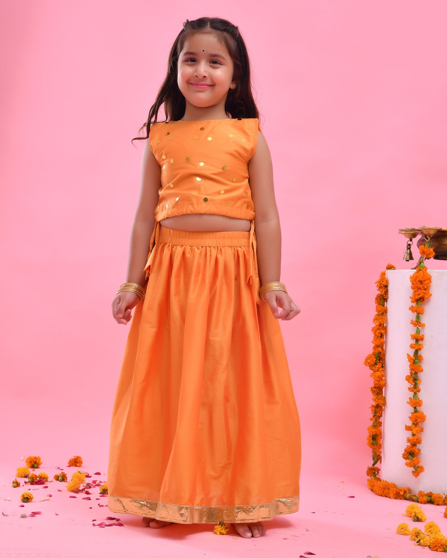 Mustard Yellow Dupion Silk Lehenga