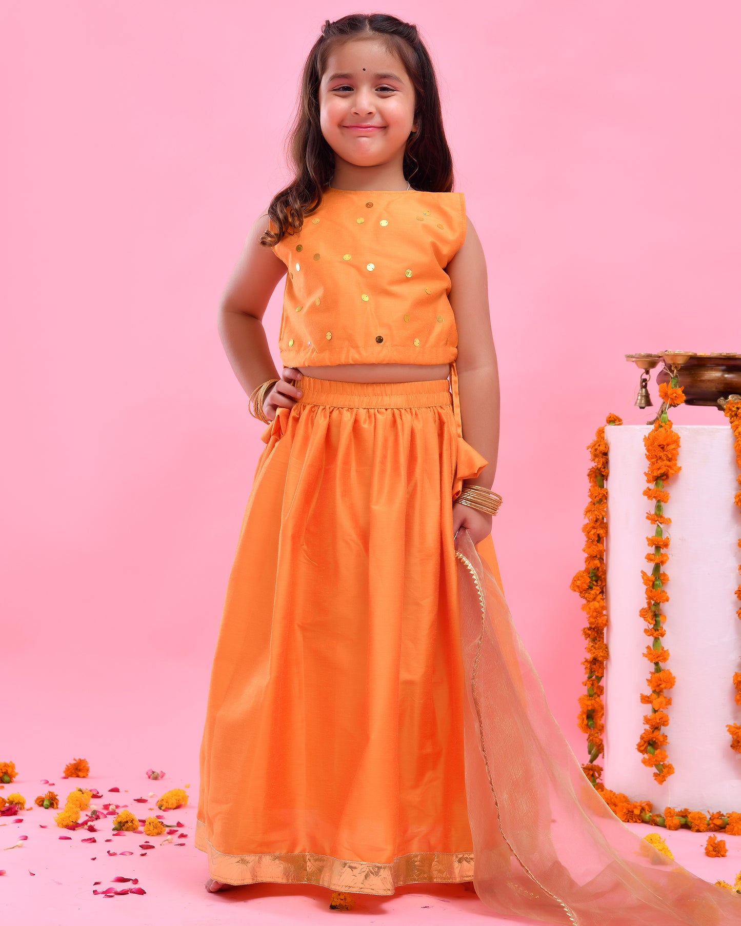 Mustard Yellow Dupion Silk Lehenga