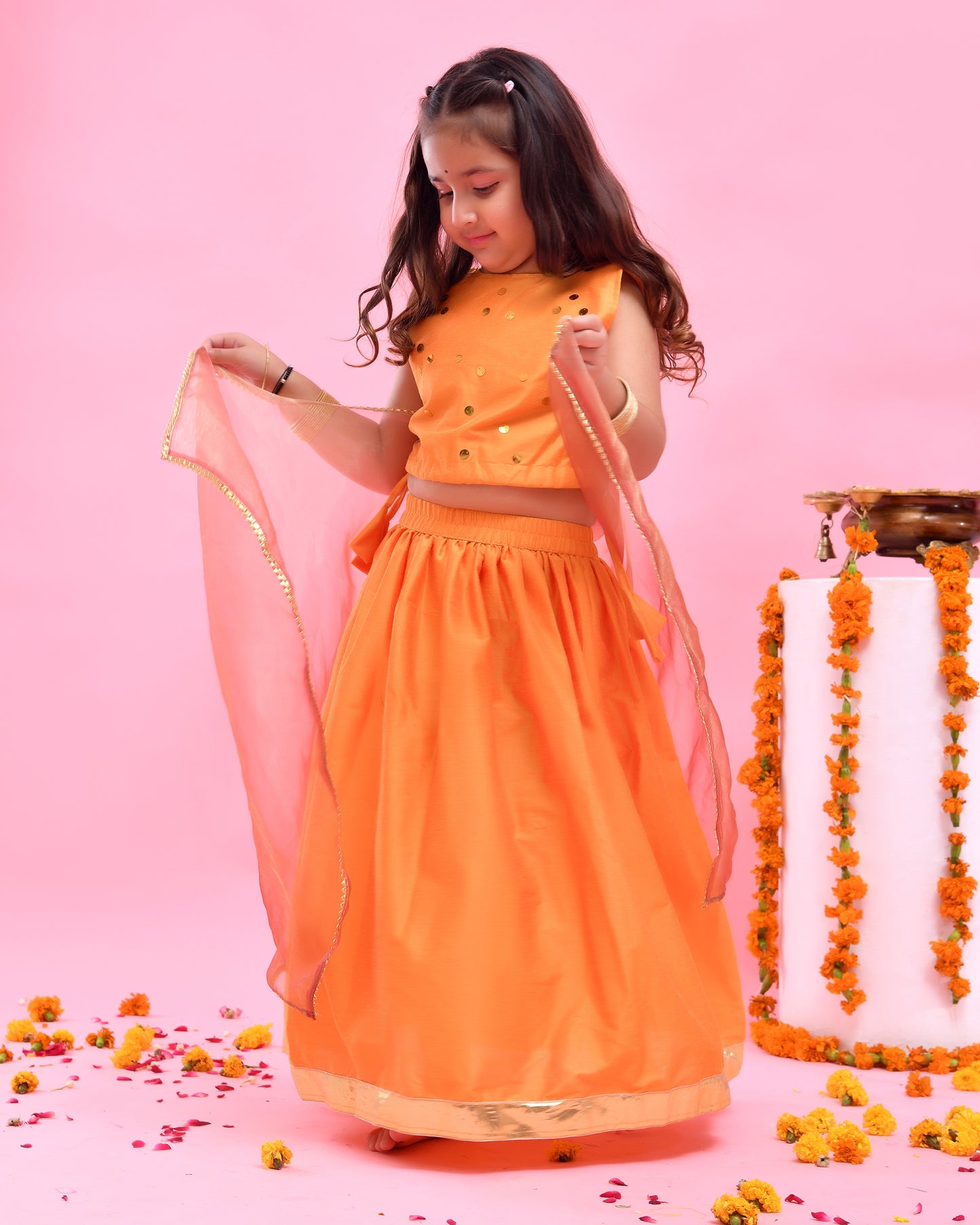 Mustard Yellow Dupion Silk Lehenga