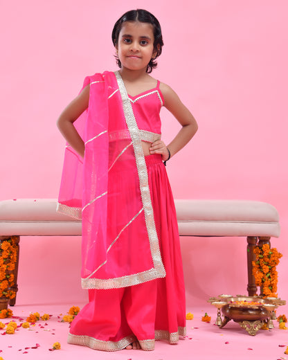 Rani Pink Cotton Silk Gota Embellished Lehenga Set