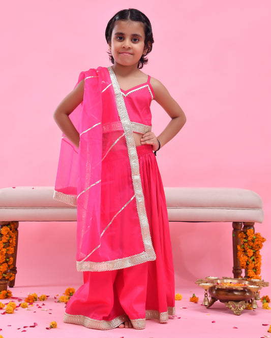 Rani Pink Cotton Silk Gota Embellished Lehenga Set