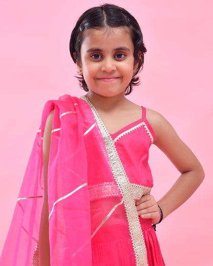Rani Pink Cotton Silk Gota Embellished Lehenga Set