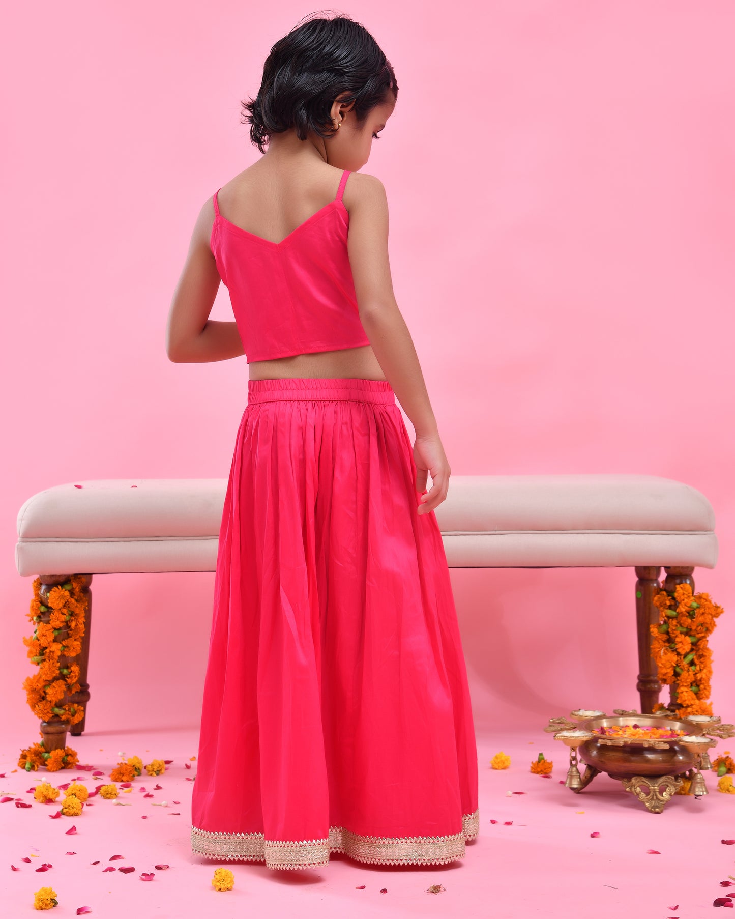 Rani Pink Cotton Silk Gota Embellished Lehenga Set