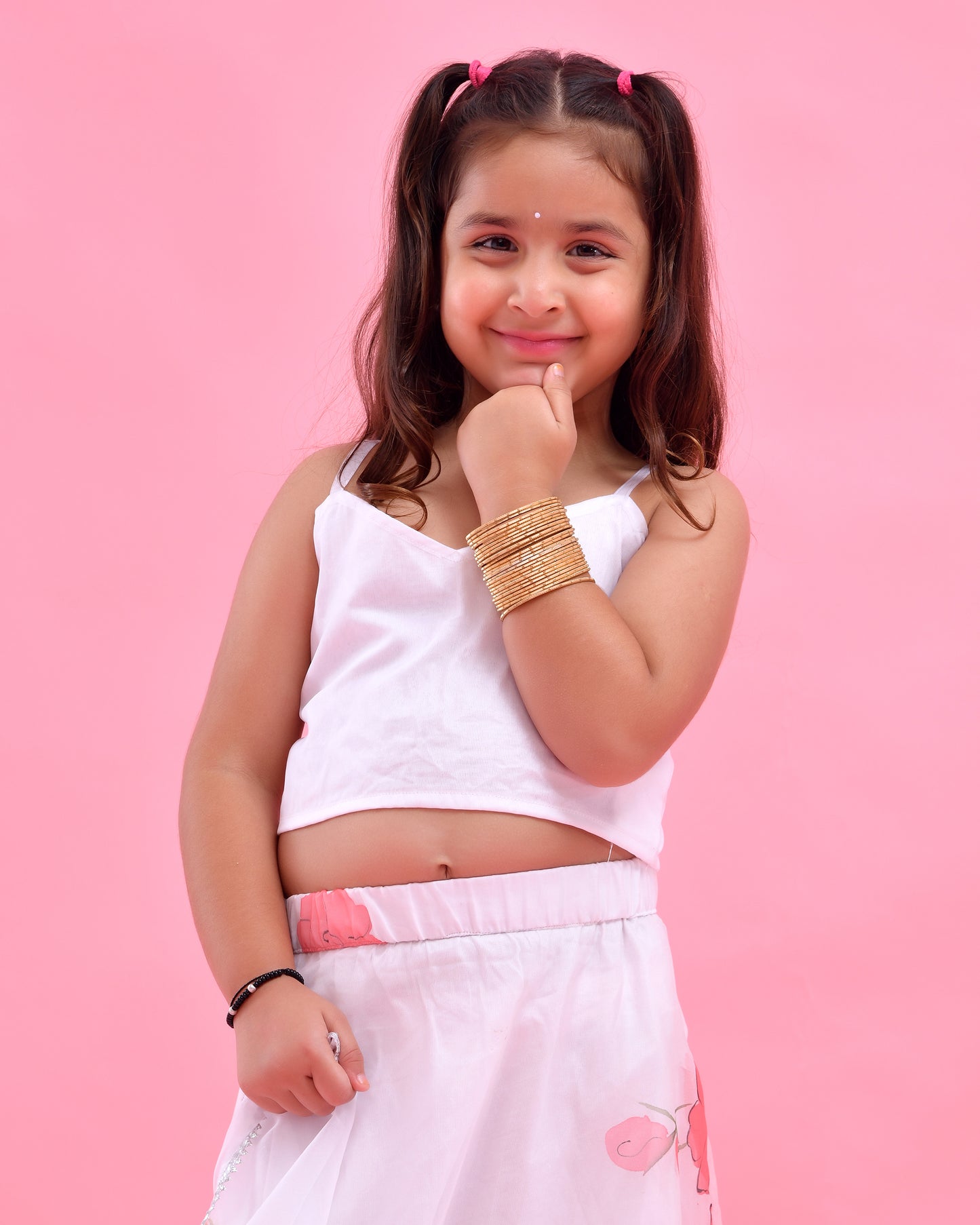 White Organza Floral Hand Painted Lehenga