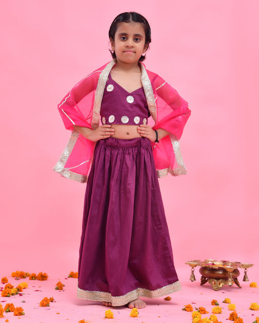 Purple Cotton Silk Gota Embellished Lehenga Set