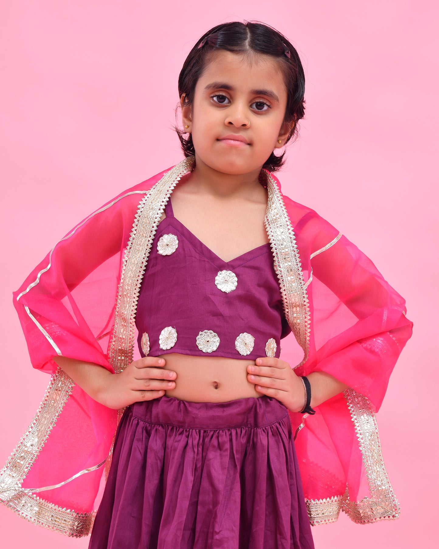 Purple Cotton Silk Gota Embellished Lehenga Set