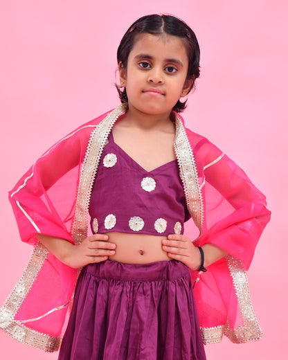Purple Cotton Silk Gota Embellished Lehenga Set