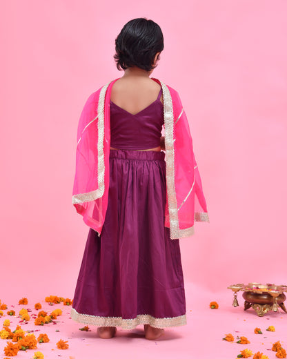 Purple Cotton Silk Gota Embellished Lehenga Set