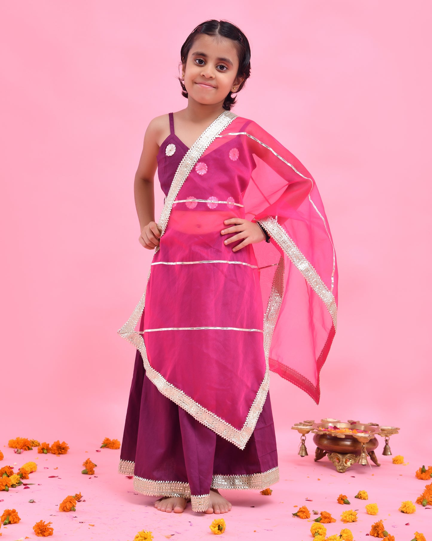 Purple Cotton Silk Gota Embellished Lehenga Set