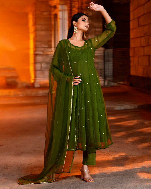 OLIVE GREEN GEORGETTE SUIT SET