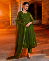 OLIVE GREEN GEORGETTE SUIT SET