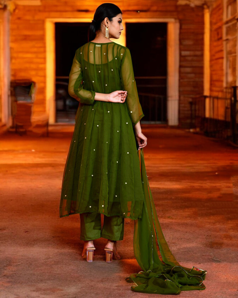 OLIVE GREEN GEORGETTE SUIT SET