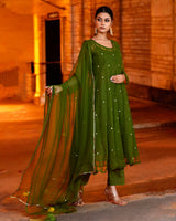 OLIVE GREEN GEORGETTE SUIT SET